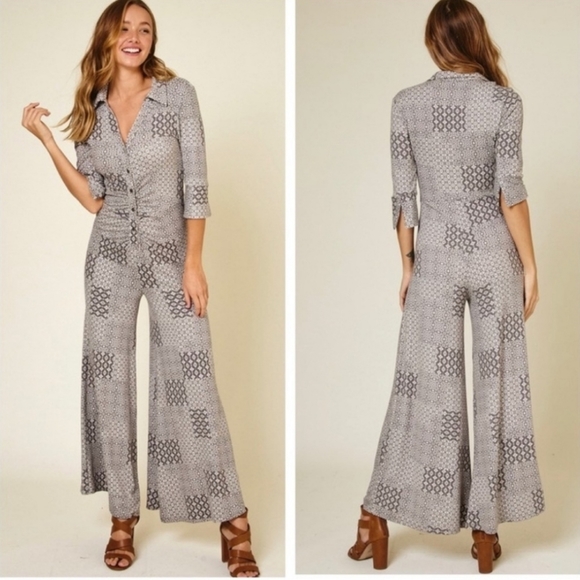 BOHO wide leg grey jumpsuit - Picture 3 of 3